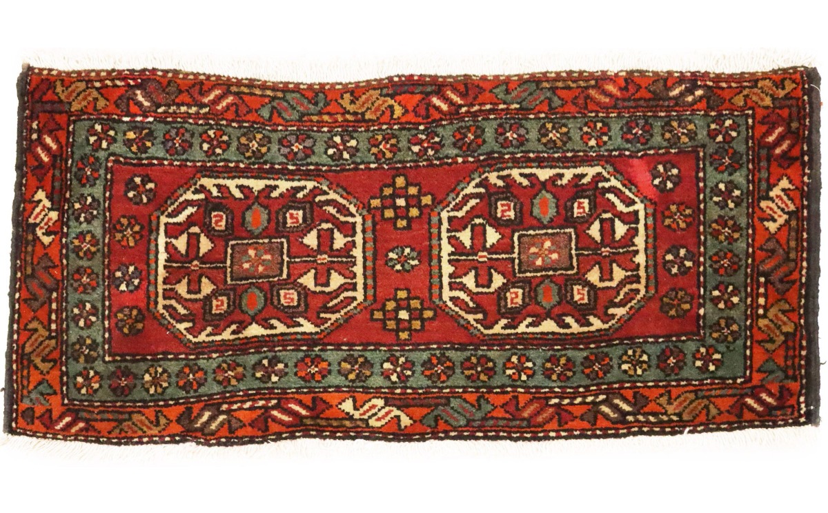Vintage Red Geometric 1'8X3'7 Heriz Persian Rug
