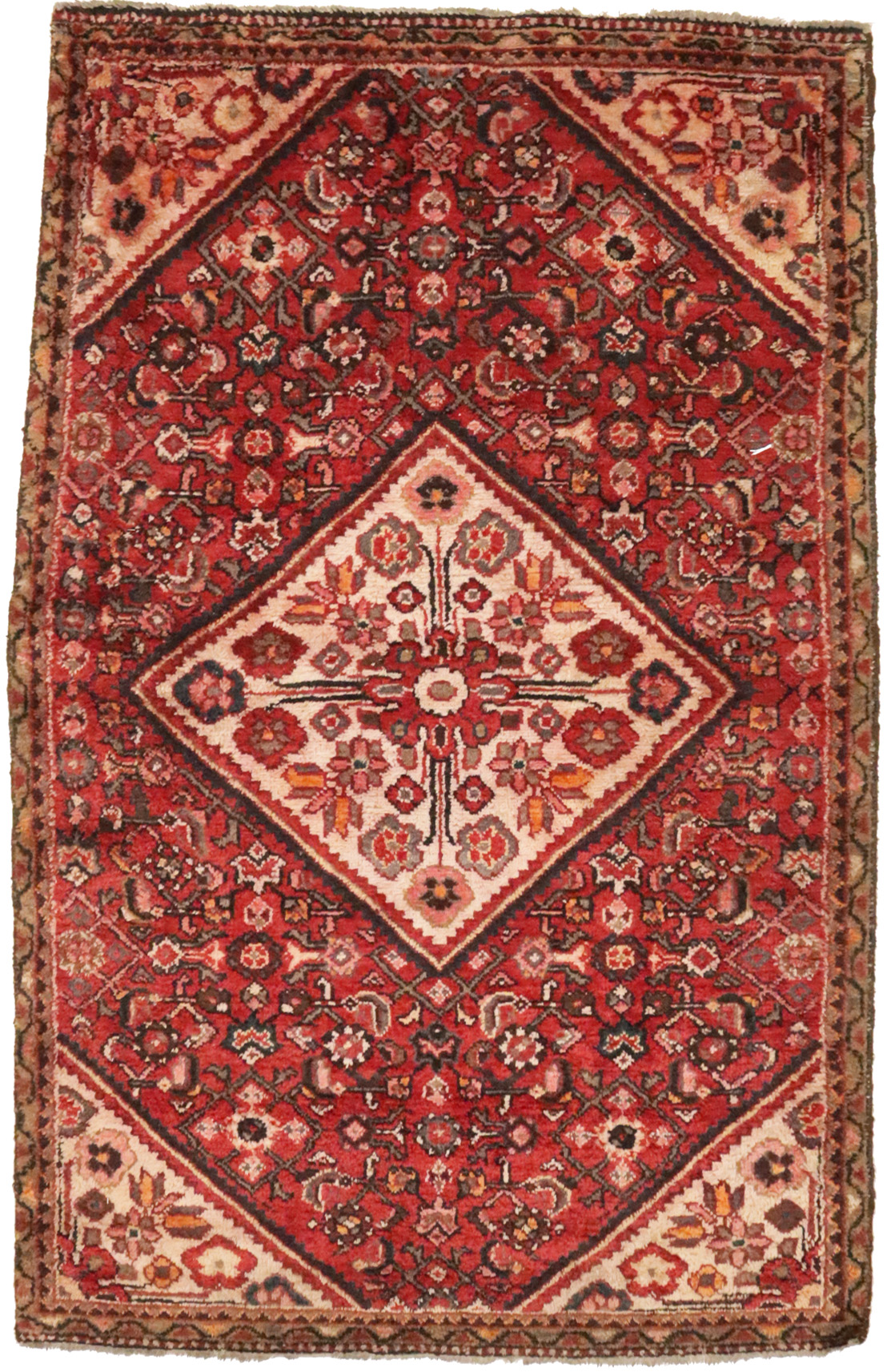 Semi Antique Red Tribal 4X6 Hossainabad Persian Rug