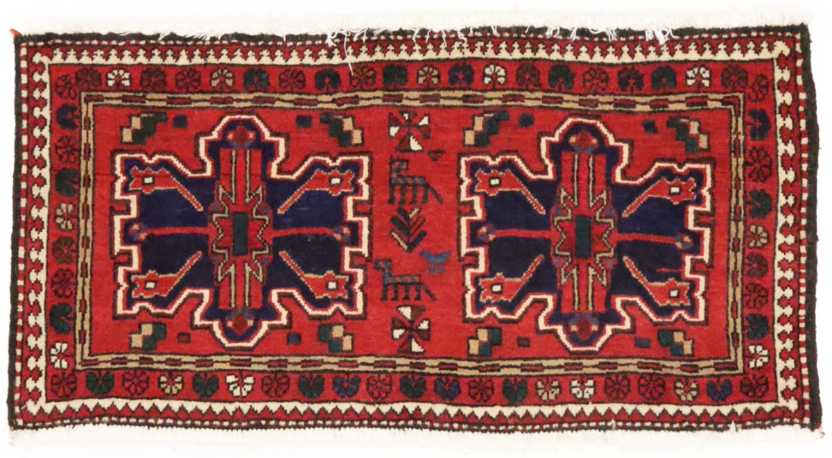 Vintage Red Geometric 1'8X3'4 Heriz Persian Rug