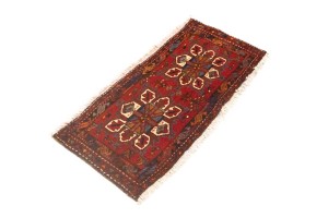 Vintage Red Geometric 1'6X3'6 Heriz Persian Rug