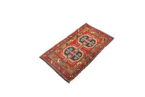 Vintage Red Geometric 2'0X3'8 Heriz Persian Rug