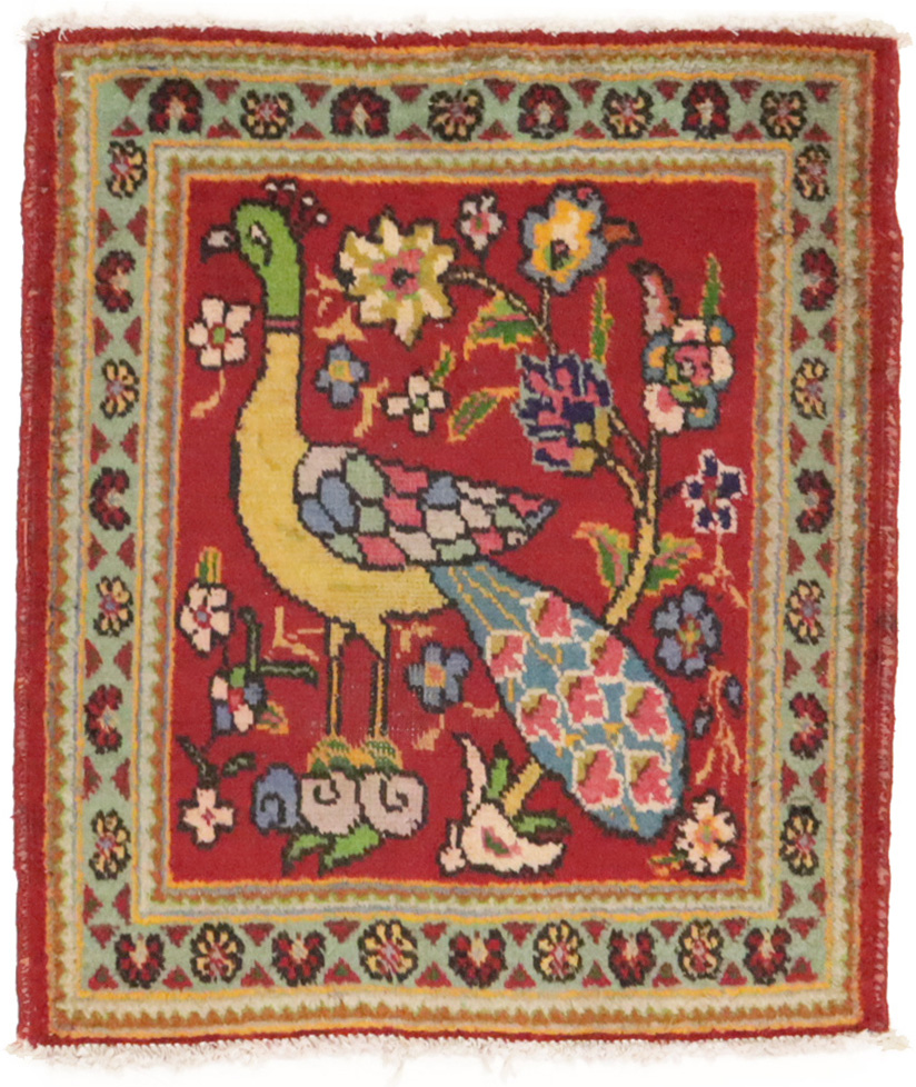 Vintage Red Pictorial 2'0X2'5 Tabriz Persian Rug