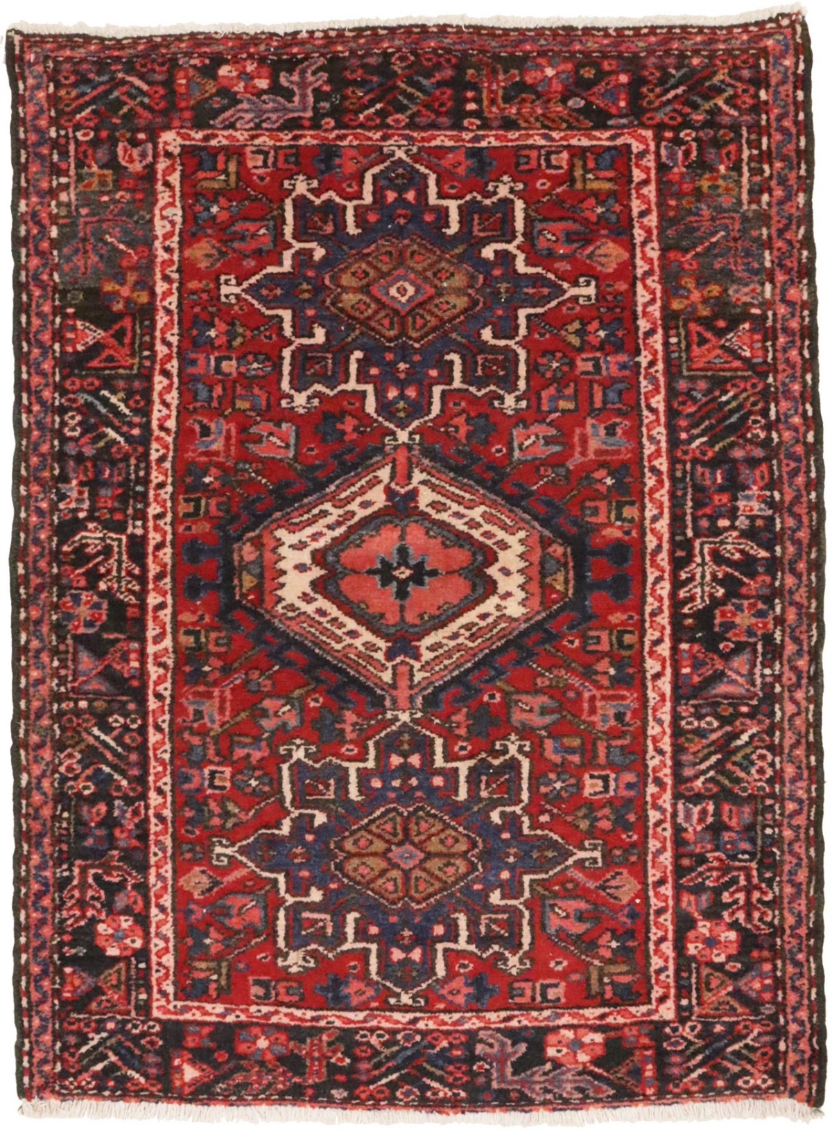 Vintage Tribal Red 3'3X4'5 Karajeh Persian Rug