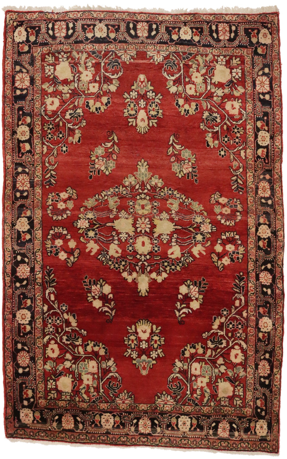 Vintage Red Floral 4'5X7 Mahal Goravan Persian Rug