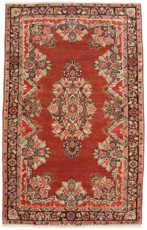 Semi Antique Orange-red Floral 4'3X6'9 Mahal Persian Rug