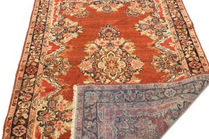 Semi Antique Orange-red Floral 4'3X6'9 Mahal Persian Rug