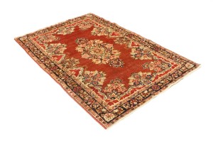 Semi Antique Orange-red Floral 4'3X6'9 Mahal Persian Rug