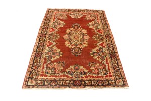 Semi Antique Orange-red Floral 4'3X6'9 Mahal Persian Rug