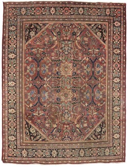 Antique Rusty Red Floral 9X12 Mahal Persian Rug