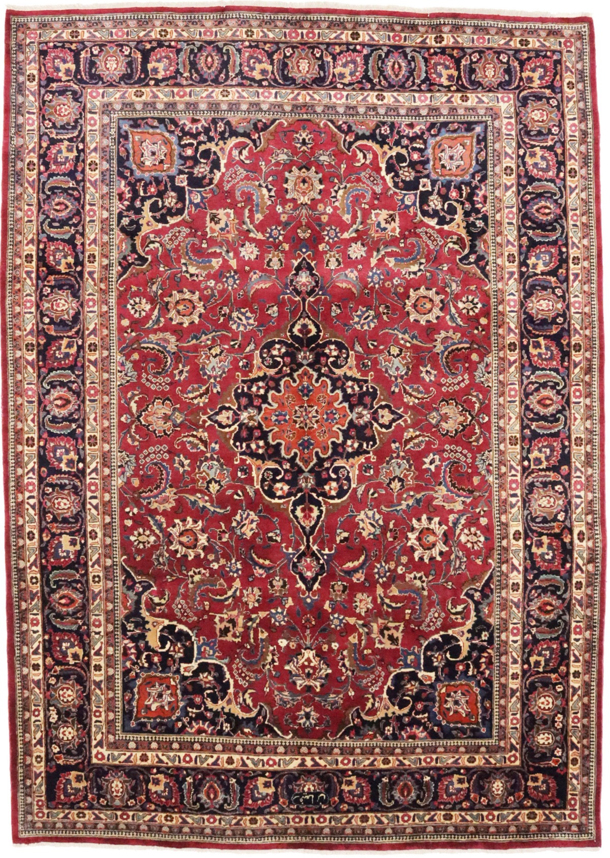 Vintage Red Traditional 8X12 Mashad Persian Rug