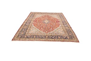 Vintage Red Floral 9X13 Kerman Persian Rug