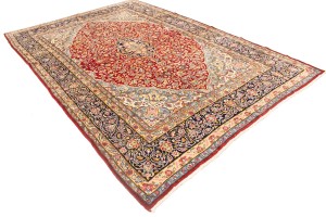 Vintage Red Floral 9X13 Kerman Persian Rug