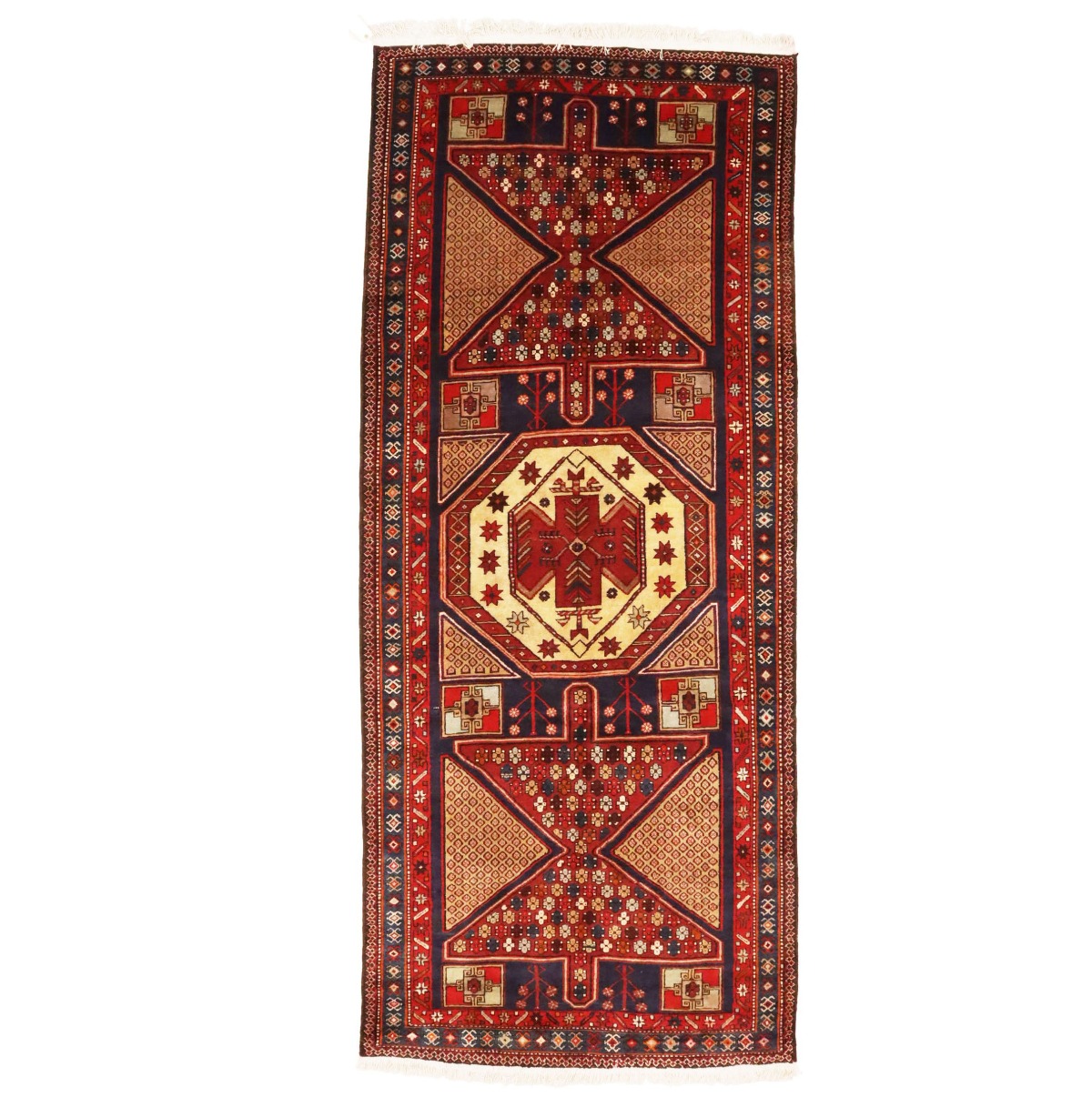 Semi Antique Tribal Geometric 4'5X10'8 Heriz Persian Runner Rug