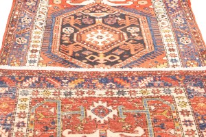 Vintage Geometric Tribal 4X14 Heriz Karajeh Persian Runner Rug