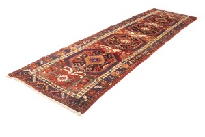 Vintage Geometric Tribal 4X14 Heriz Karajeh Persian Runner Rug