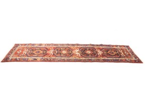 Vintage Geometric Tribal 4X14 Heriz Karajeh Persian Runner Rug