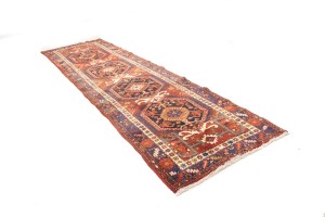 Vintage Geometric Tribal 4X14 Heriz Karajeh Persian Runner Rug
