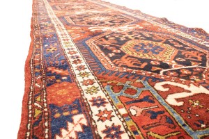 Vintage Geometric Tribal 4X14 Heriz Karajeh Persian Runner Rug