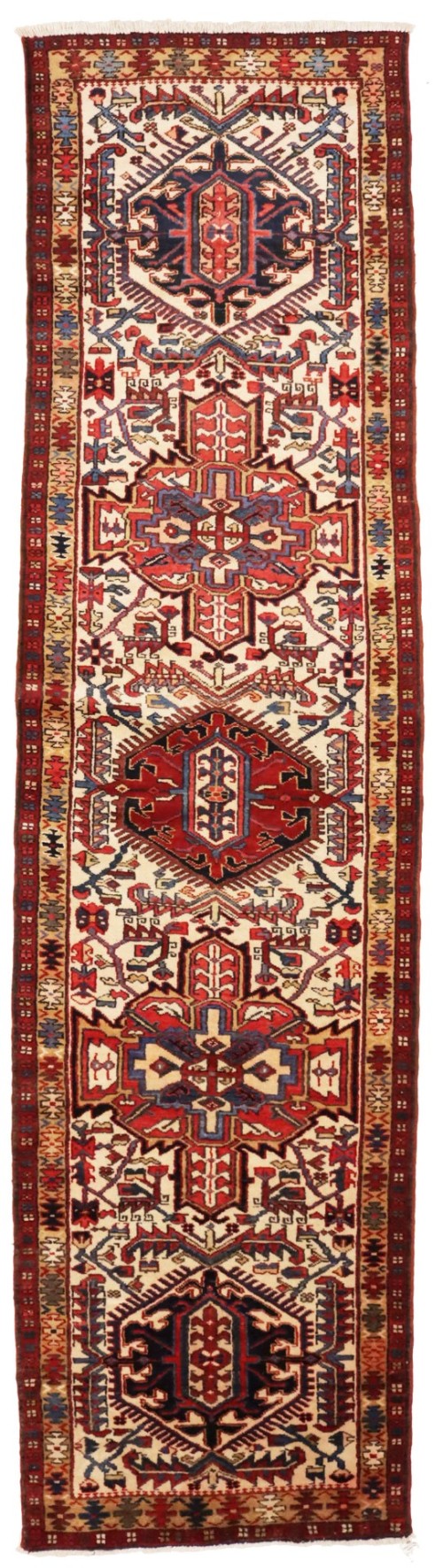 Semi Antique Cream Tribal 4X13 Karajeh Persian Runner Rug