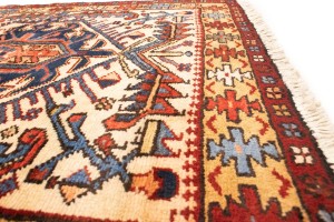 Semi Antique Cream Tribal 4X13 Karajeh Persian Runner Rug