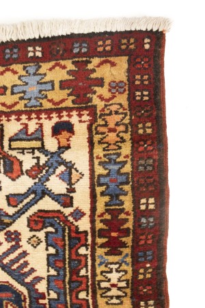 Semi Antique Cream Tribal 4X13 Karajeh Persian Runner Rug