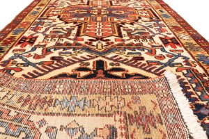 Semi Antique Cream Tribal 4X13 Karajeh Persian Runner Rug
