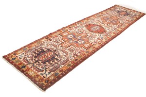 Semi Antique Cream Tribal 4X13 Karajeh Persian Runner Rug