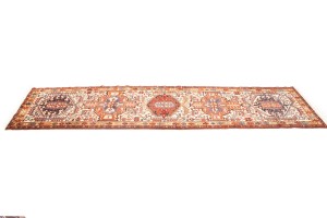 Semi Antique Cream Tribal 4X13 Karajeh Persian Runner Rug