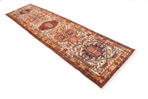 Semi Antique Cream Tribal 4X13 Karajeh Persian Runner Rug