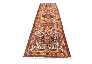 Semi Antique Cream Tribal 4X13 Karajeh Persian Runner Rug