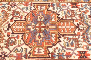 Semi Antique Cream Tribal 4X13 Karajeh Persian Runner Rug