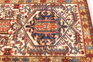 Semi Antique Cream Tribal 4X13 Karajeh Persian Runner Rug