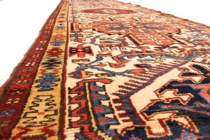 Semi Antique Cream Tribal 4X13 Karajeh Persian Runner Rug