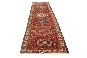 Vintage Rusty Red Tribal 4X14 Karajeh Persian Runner Rug