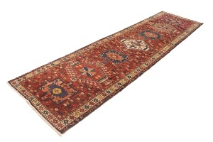 Vintage Rusty Red Tribal 4X14 Karajeh Persian Runner Rug