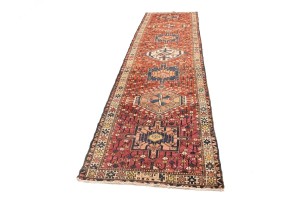 Vintage Rusty Red Tribal 4X14 Karajeh Persian Runner Rug