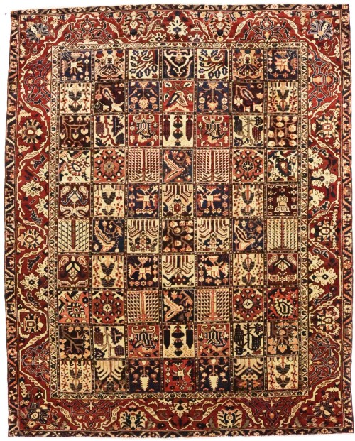 Semi Antique Pictorial Floral 10X12'5 Bakhtiari Persian Rug