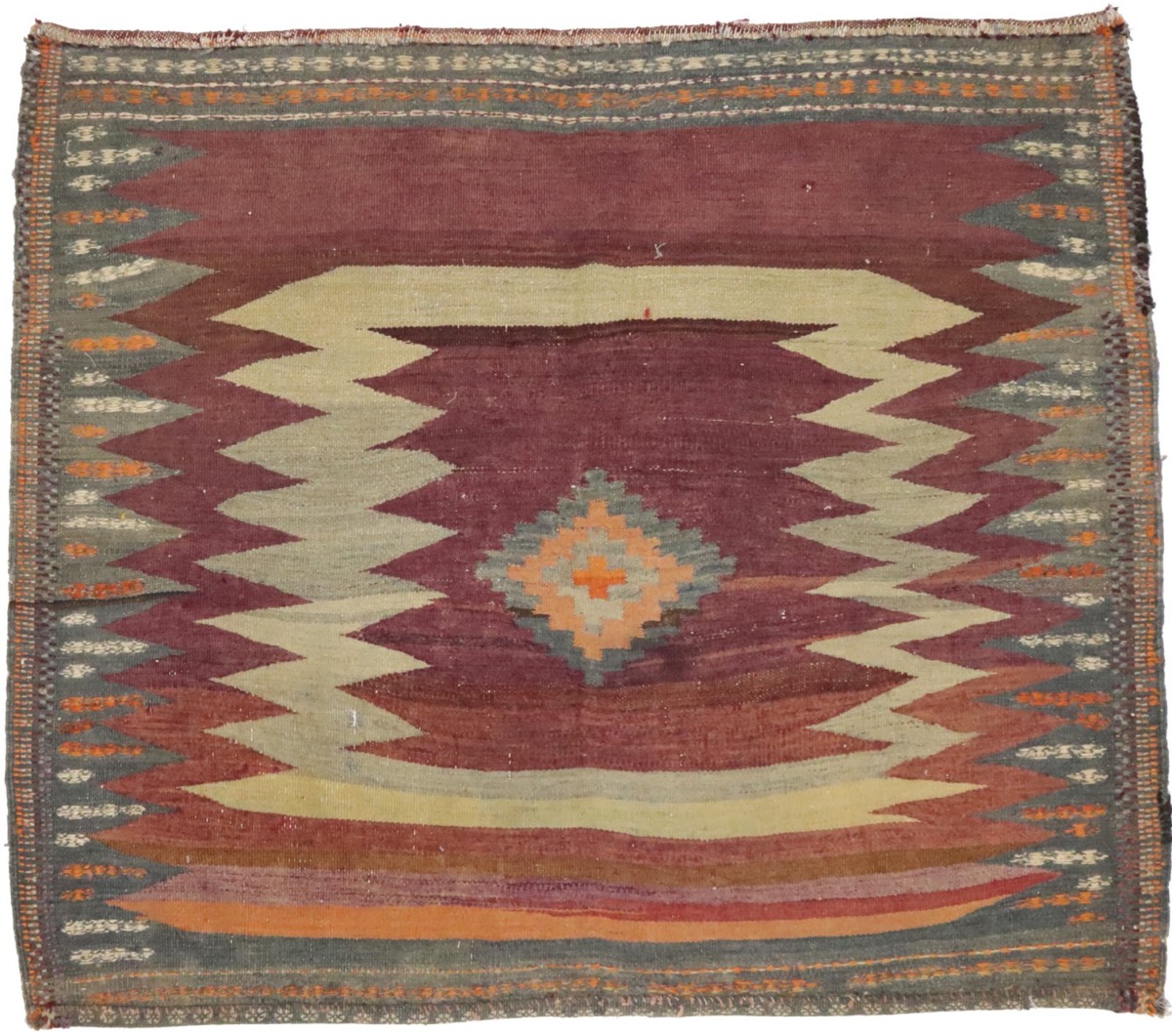 Vintage Multicolored Tribal 3'6X4 Kilim Persian Rug