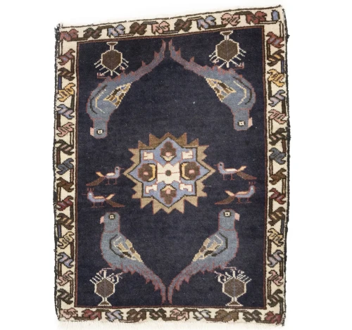 Vintage Dark navy Floral Tribal 2x3 Hamedan Persian Rug