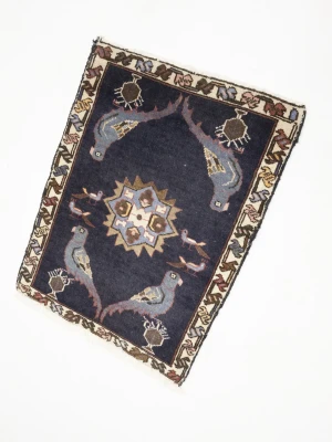 Vintage Dark navy Floral Tribal 2x3 Hamedan Persian Rug