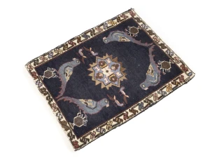 Vintage Dark navy Floral Tribal 2x3 Hamedan Persian Rug