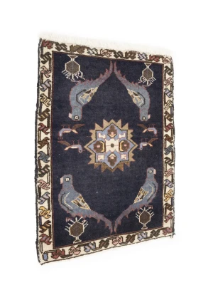 Vintage Dark navy Floral Tribal 2x3 Hamedan Persian Rug