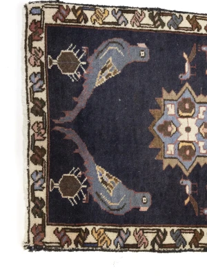 Vintage Dark navy Floral Tribal 2x3 Hamedan Persian Rug