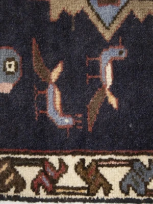Vintage Dark navy Floral Tribal 2x3 Hamedan Persian Rug