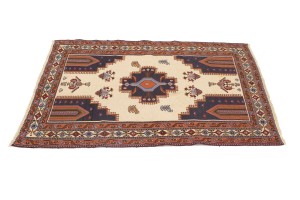 Cream Tribal 3'6X5'7 Sumak Persian Rug