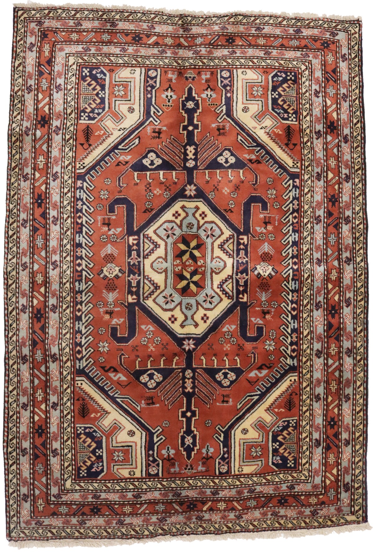 Vintage Orange Geometric 5X7 Ardebil Persian Rug