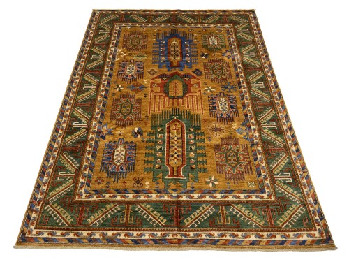 Gold Geometric Tribal 7X10 Afghan Herati Oriental Rug