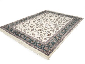 Cream Floral 9X12 Indo-Kashan Oriental Rug