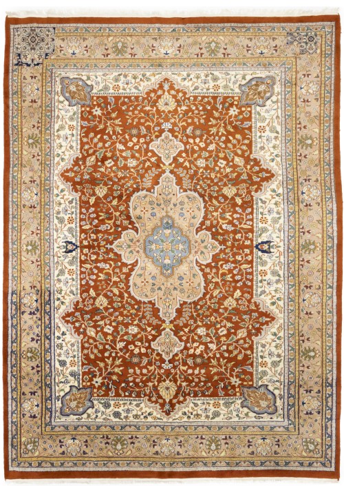 Dark Orange Vintage Floral Classic 9X12 Indo-Kashan Oriental Rug