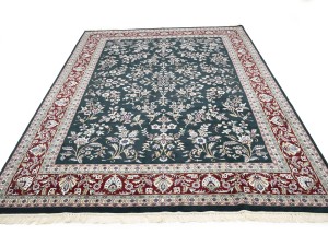 Dark Green Vintage Floral Tribal 9X12 Indo-Kashan Oriental Rug